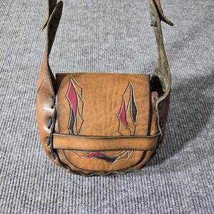Handmade‎ Tooled Leather Crossbody Saddle Bag Purse Brown Western Boho